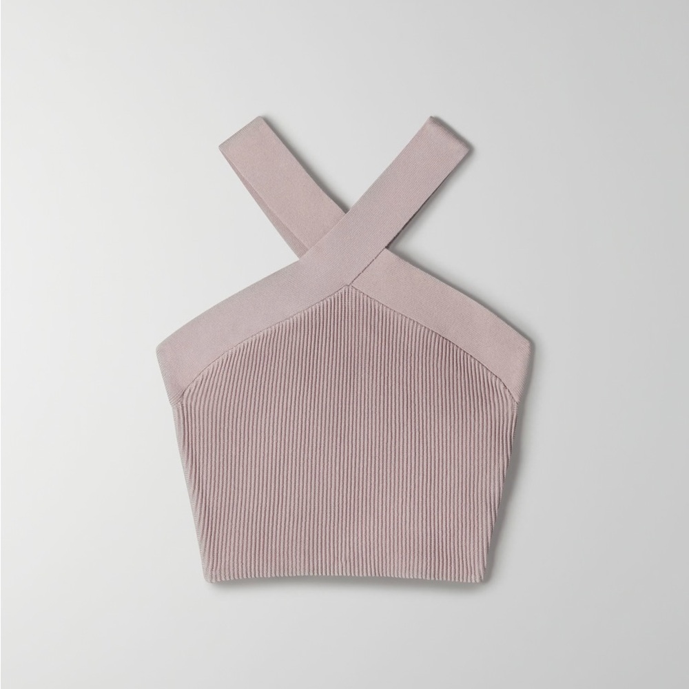 Aritzia Babaton xsmall Mauve halter neck sculpt knit tank Cross-Strap Tank Top